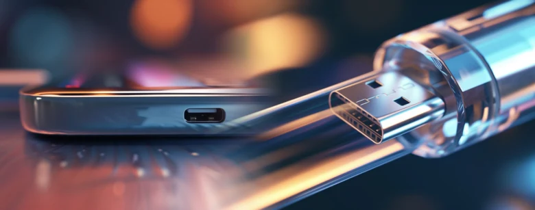 USB-C konektor v notebooku nabíjený přes kabel.