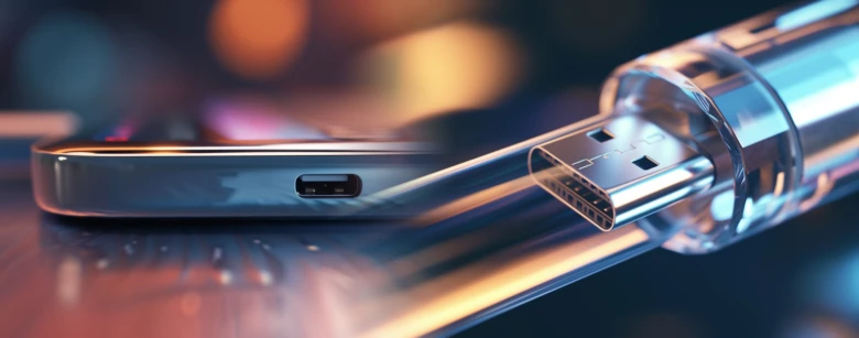 USB-C kabel připojený k nabíjecímu portu notebooku