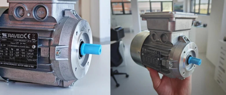 Detailní fotografie asynchronního elektrického motoru značky Raveo.