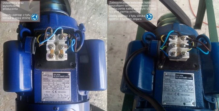 Zapojení jednofázového elektromotoru na svorkovnici s vodiči.