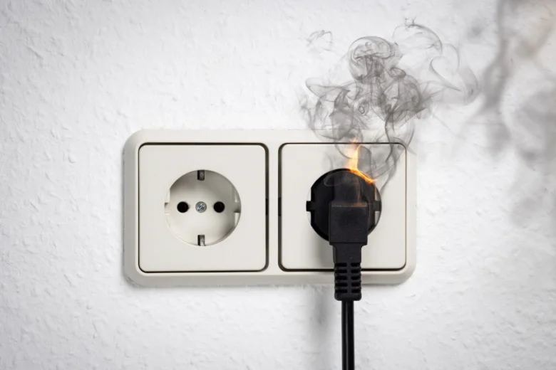 Zásuvka hoří s kouřem po zapojení elektrického kabelu.