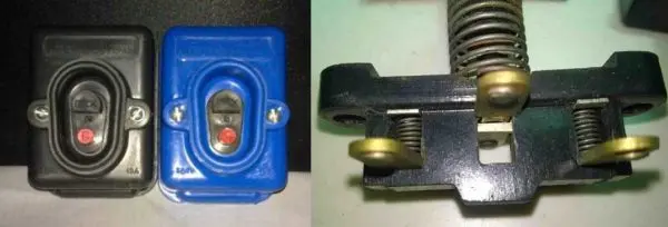 Černý a modrý tlačítko pro spouštění jedno fáze motoru s kondenzátorem.