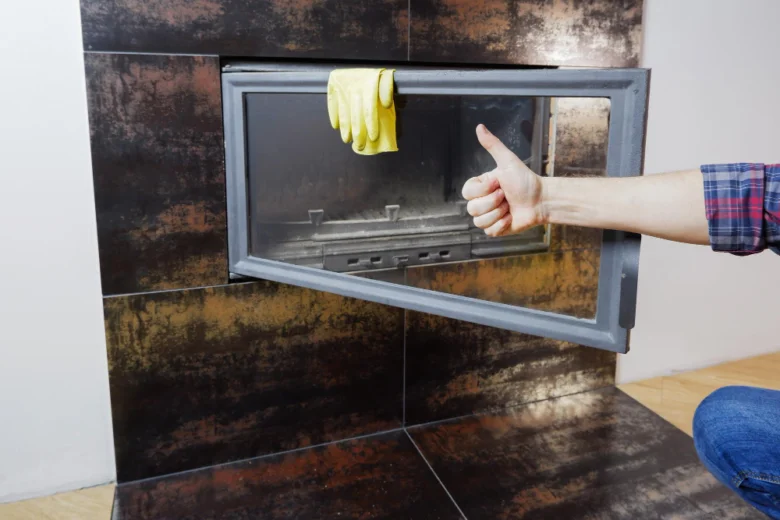 Cleaned fireplace door