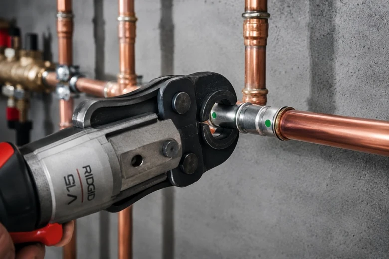 Elektrický nástroj pro mechanické spojení měděných trubek bez pájení.