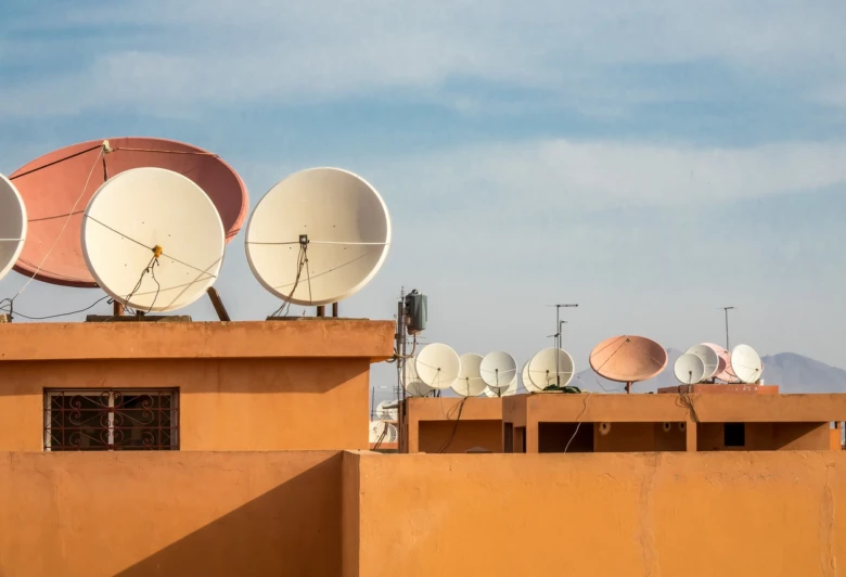Satellite dishes on rooftops