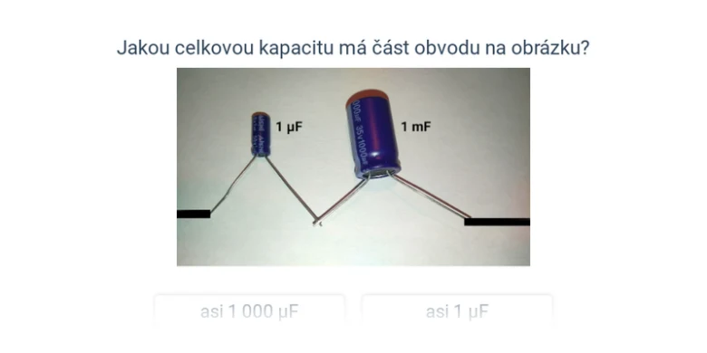 Dva kondenzátory zapojené do série s hodnotami 1 mikrofaraad a 1 milifarad.