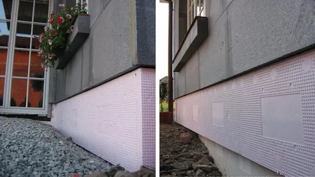 Instalace vanového soklu s lepidlem na stěnu v koupelně.