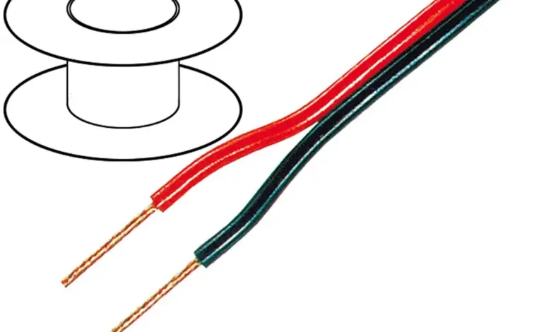 Kabel pro reproduktory s červenou a černou izolací.