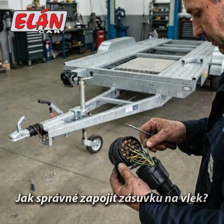 Mechanik zapojuje elektrickou zásuvku na prívěsový vozík.