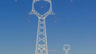 Electricity pylons in field