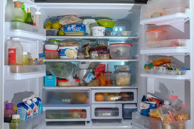 Messy refrigerator interior
