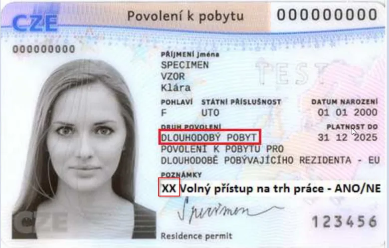 Český povolení k pobytu s údaji o držitelovi.