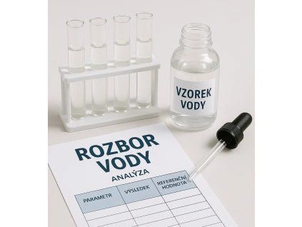 Laboratorní nádobí pro jednoduchou analýzu vody ze studny nebo vrtu.