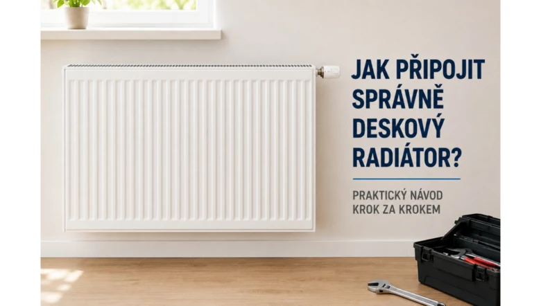 Bílý radiátor na zdi s nářadím pro instalaci.
