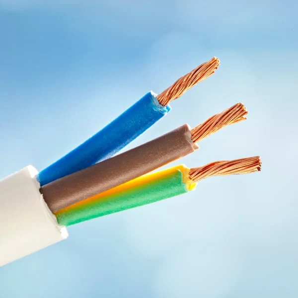 Odkryté elektrické vodiče s odhalenými měděnými žilkami.