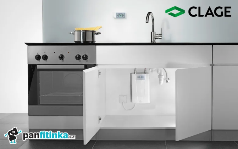 Instalace elektrického ohřívače vody pod umyvadlem v kuchyni.