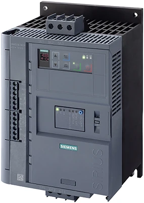 Šedý Siemens softstartér pro elektromotory na lištu.
