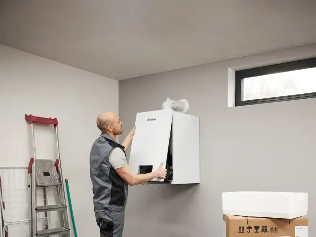 Montáž vodíkového kotle v domácnosti technikem.