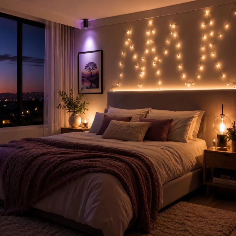 Ložnice s různými typy čtecích světel pro relaxaci.