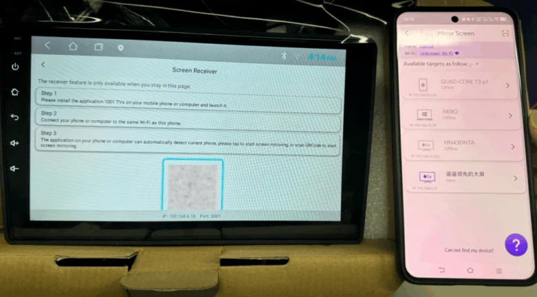 Nastavení přenosu obrazu z telefonu na displej auta pomocí aplikace Screen Receiver.