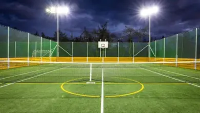 Illuminated sports court at night