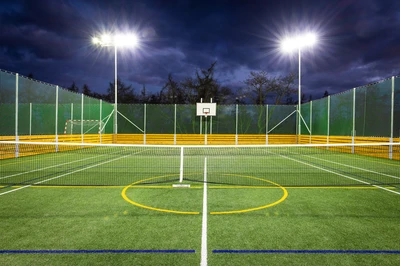 Illuminated sports court at night