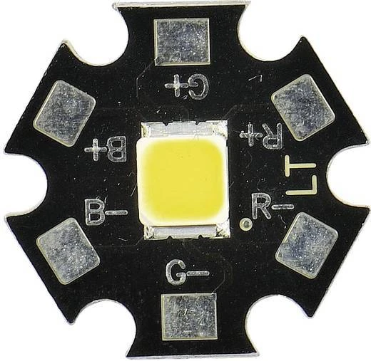 Černá LED dioda s žlutým jádrem a označením pro osvětlení.