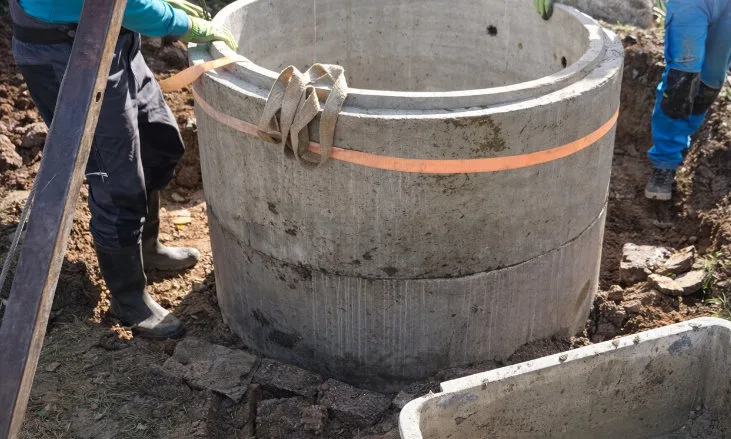 Instalace betonového prstence do studny pro čerpací stanici.