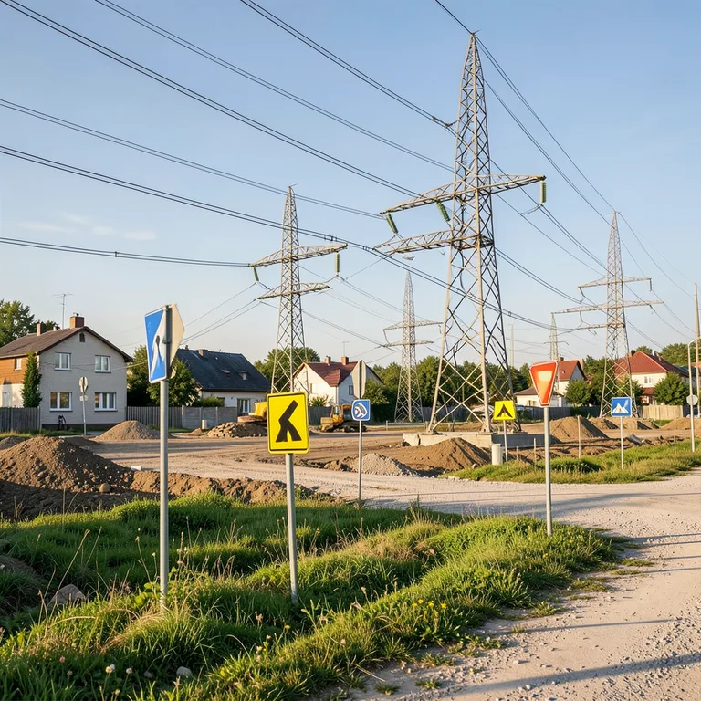 Bezpečná vzdálenost od elektrického vedení při stavbě domu - ilustrační foto